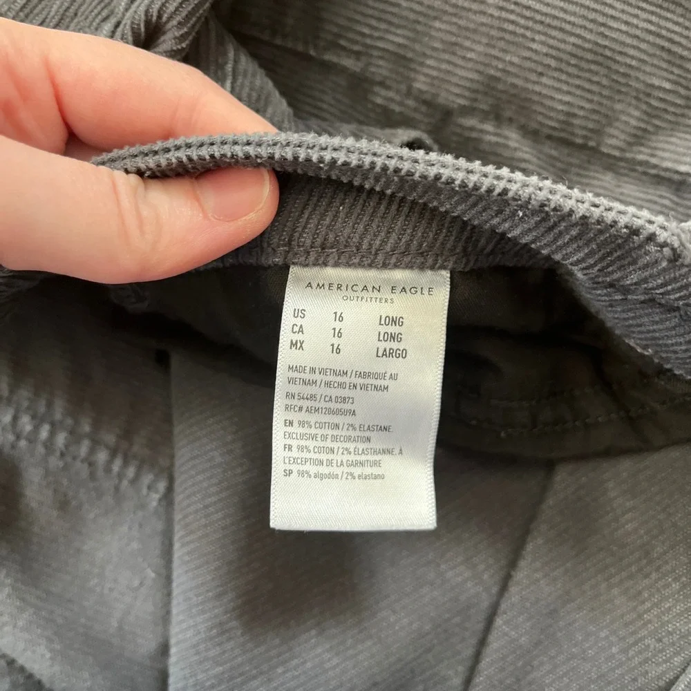 American Eagle Corduroy Pants Women Size 16 Long dark‎ gray y2k Stretch straight
